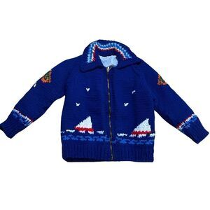 Authentic Vintage 1960s Cowichan Sail Boat Racing Front Zipper Sweater Jacket